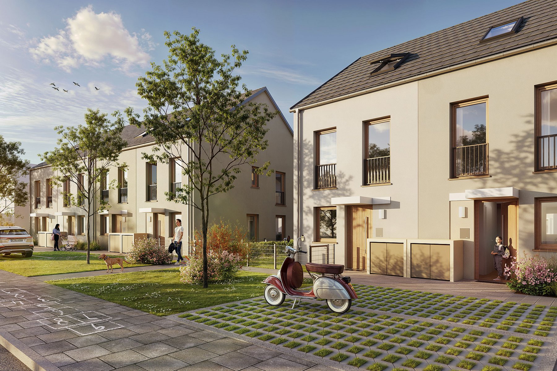 Familienfreundliche Neubau-Reihenhäuser in Aschheim mit Balkon, Terrasse und eigenem Garten.