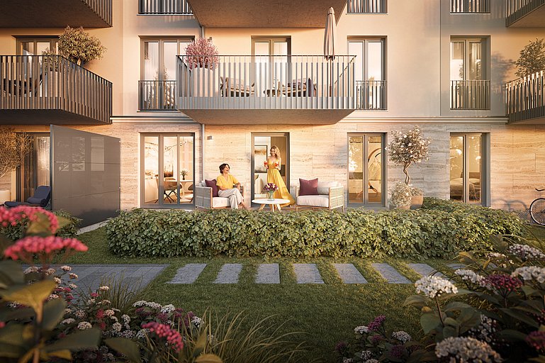 Visualisierung Terrasse im Erdgeschoss im Projekt Bavaria36