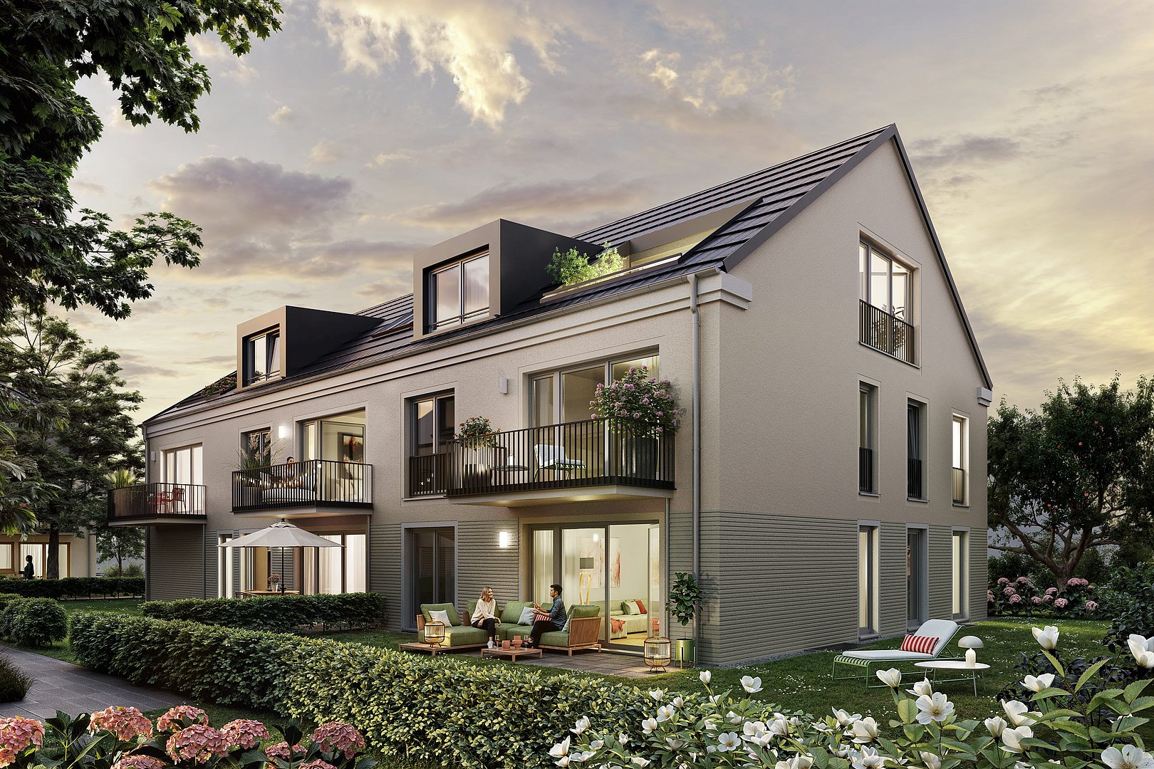 Exklusives Neubau-Mehrfamilienhaus in Aschheim mit Balkon, Terrasse und Garten.