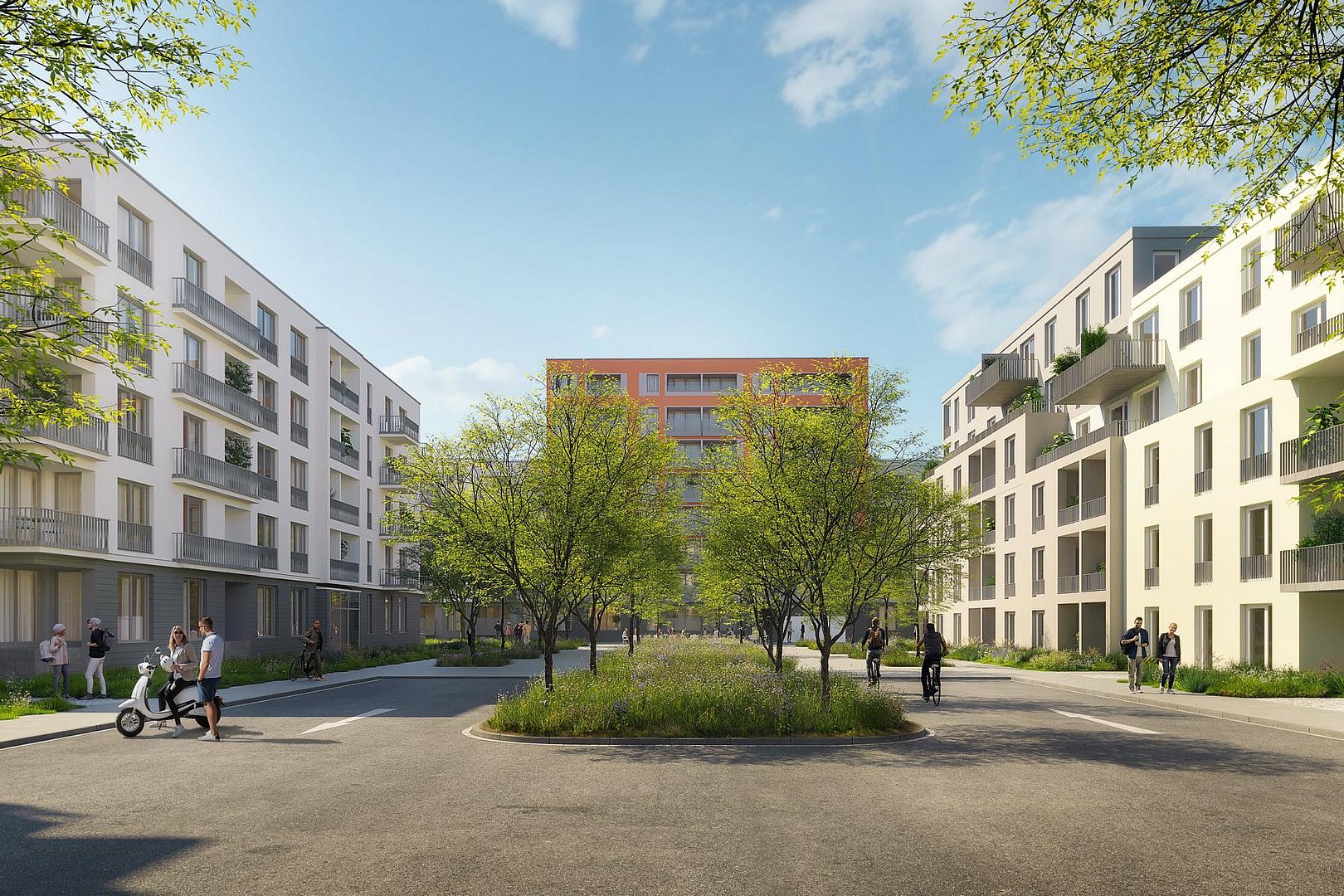 Visualisierung eines Neubauprojekts namens Wohnquartier joseph in Bayreuth, Ansicht verschiedener Häuserfronten